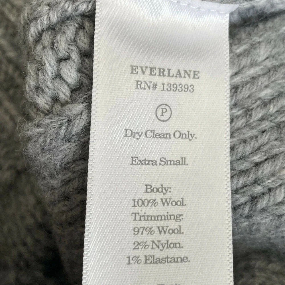 Everlane Cable Knit Gray Sweater mock neck size XS 100% Wool - Picture 10 of 12